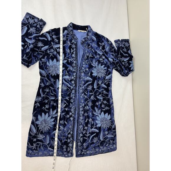 Soft Surroundings Embroidered Mughal Blazer Jacket Blue Velvet Floral Small - Picture 10 of 11